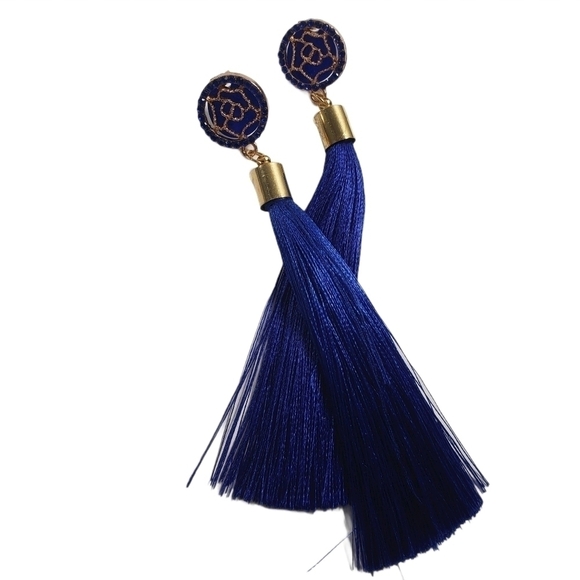 Fashion Jewelry Blue Gold Dangle Tassel Earrings - Picture 6 of 7